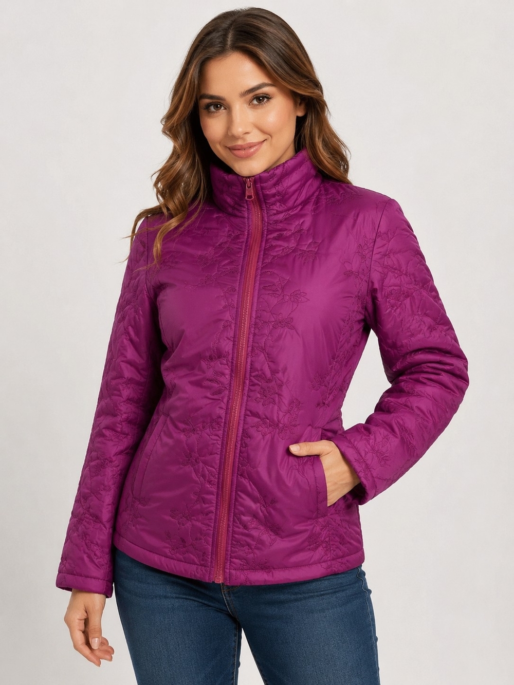 Susan Graver Quilted Zip-Front Jacket in Fuchsia